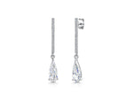 Load image into Gallery viewer, A pair of sterling silver long pave bar drop earrings with pear cut cubic zirconia stones- JOOLS By Jenny Brown