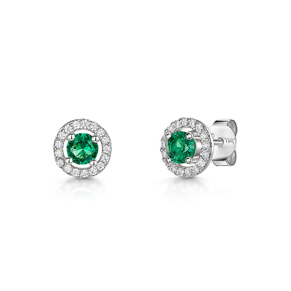 Sterling Silver Emerald Green Zirconia Halo Stud Earrings -JOOLS by Jenny Brown