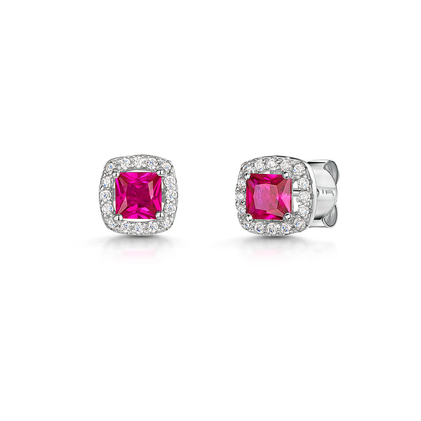 Sterling silver Ruby Red Cushion Earrings-JOOLS by Jenny Brown