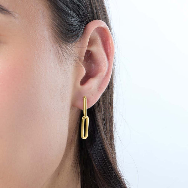 Yellow Gold Plain Paperlink Drop Earrings