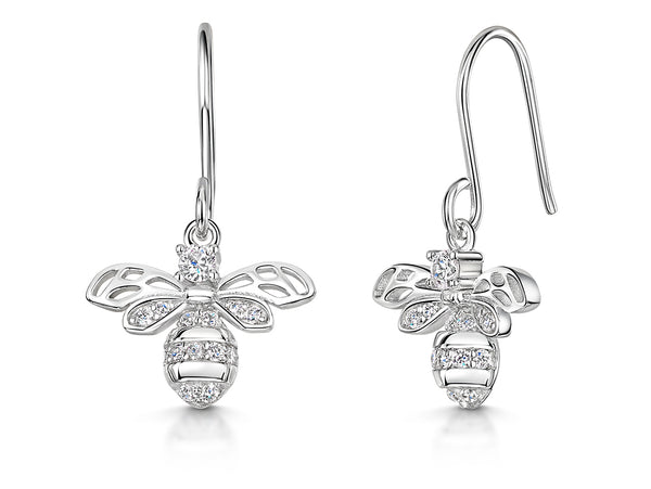 Sterling Silver Drop Bee Earrings With Cubic Zirconias JOOLS by Jenny Brown