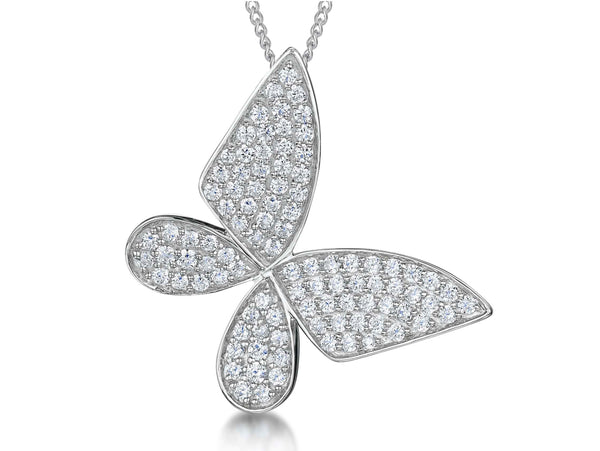 Sterling Silver Large Pave Set Butterfly Pendant - JOOLS By Jenny Brown