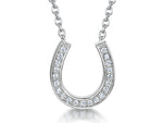 Load image into Gallery viewer, A sterling silver horseshoe pendant necklace with cubic zirconia stones set in a fixed chain-JOOLS by Jenny Brown