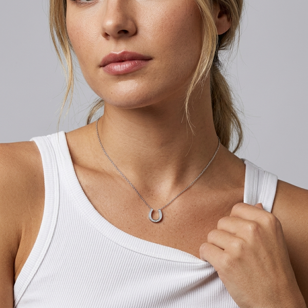 Sterling Silver Good Luck Horseshoe Pendant Necklace with Cubic Zirconia - JOOLS By Jenny Brown
