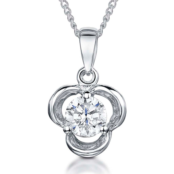 Sterling Silver Petite Pendant With Cubic Zirconia Held By Three Silver Petals - JOOLS By Jenny Brown