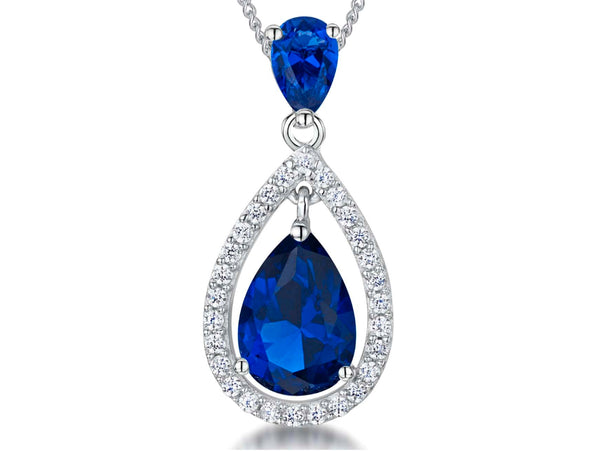 Sterling Silver Suspended Sapphire Blue Zirconia Halo Pendant- JOOLS by Jenny Brown
