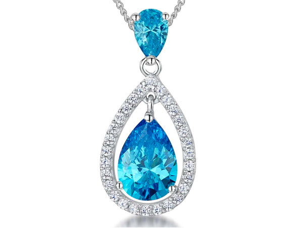 Sterling Silver Ocean Blue Zirconia Teardrop Pendant - JOOLS By Jenny Brown