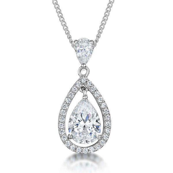 Sterling Silver Halo Teardrop Pendant With A Suspended Cubic Zirconia - JOOLS By Jenny Brown