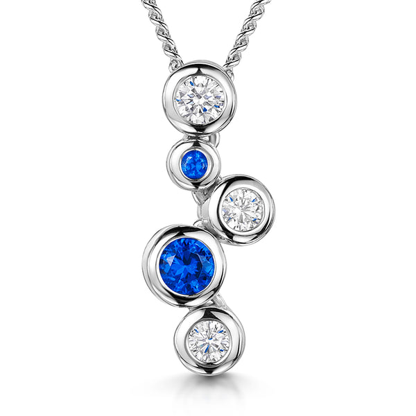 Sterling Silver Bubble Pendant Set With Five Clear & Sapphire Cubic Zirconia Stones - JOOLS By Jenny Brown