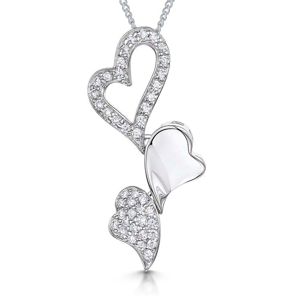 Sterling Silver & Cubic Zirconia Pave Set Triple Heart Pendant - JOOLS By Jenny Brown