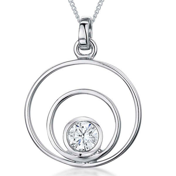 Sterling Silver Pendant With Two Circles And A One Carat Cubic Zirconia Stone Set Centre - JOOLS By Jenny Brown
