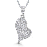 Load image into Gallery viewer, Sterling Silver Offset Heart Pendant Pave Set