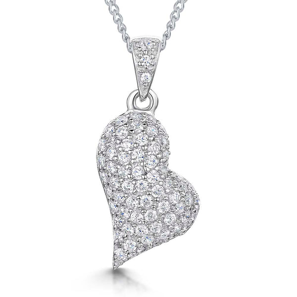 Sterling Silver Offset Heart Pendant Pave Set - JOOLS By Jenny Brown