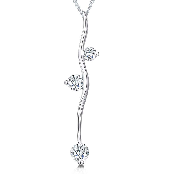 Sterling Silver Wavy Stick Pendant With 3 Cubic Zirconias - JOOLS By Jenny Brown