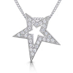 Load image into Gallery viewer, Sterling Silver Offset Open Star Pendant Set With Cubic Zirconias