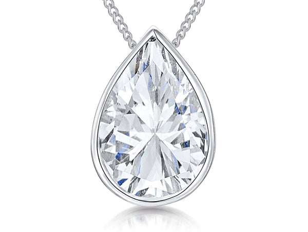Sterling Silver Teardrop Rubover Cubic Zirconia Pendant - JOOLS By Jenny Brown