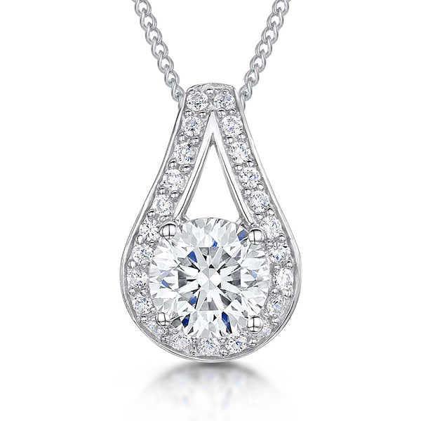 Sterling Silver Open Teardrop Zirconia Pendant - JOOLS By Jenny Brown
