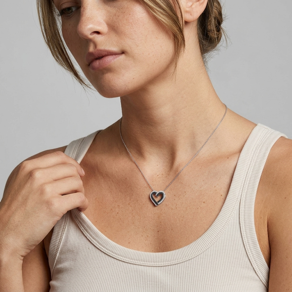 Sterling Silver Black And White Cubic Zirconia Pendant