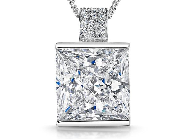 A large square cubic zirconia pendant in a sterling silver setting with a pave set bale-JOOLS by Jenny Brown