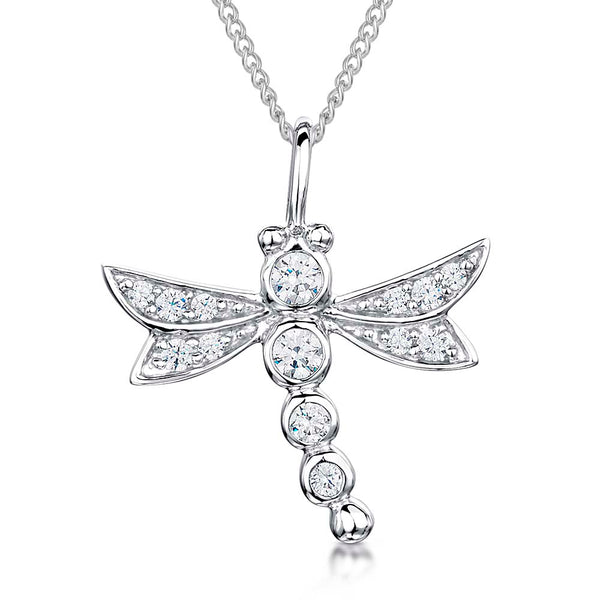 Cubic Zirconia Sterling Silver Dragonfly Necklace - JOOLS By Jenny Brown