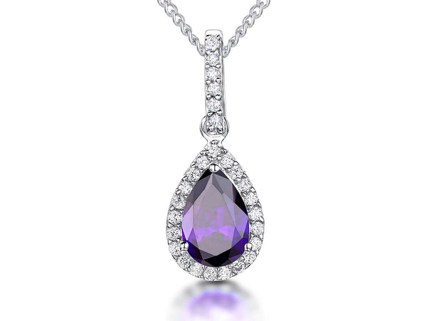 Sterling Silver Amethyst Zirconia Teardrop Pendant - JOOLS By Jenny Brown
