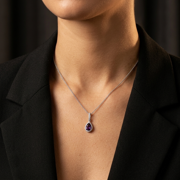 Sterling Silver Amethyst Zirconia Teardrop Pendant