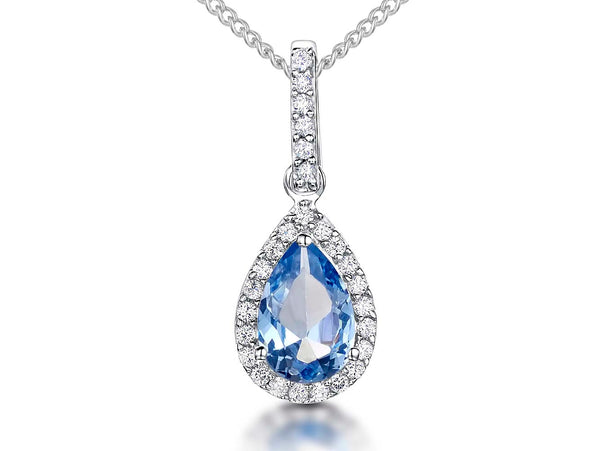 Sterling Silver Blue Topaz Zirconia Teardrop Pendant - JOOLS By Jenny Brown