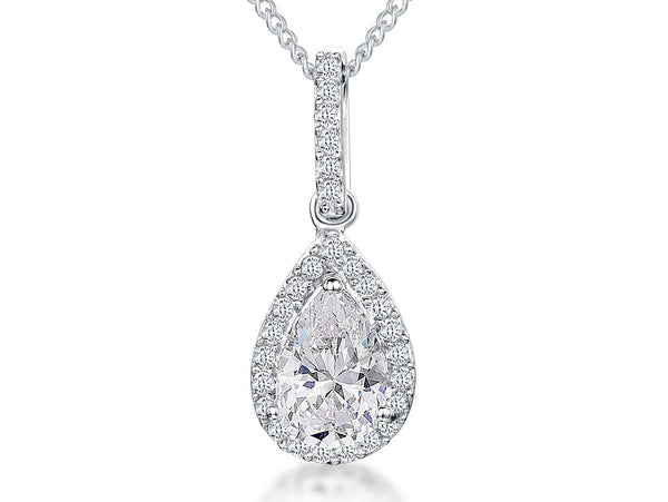 Sterling Silver Teardrop Halo Pendant With Cubic Zirconias-JOOLS by Jenny Brown