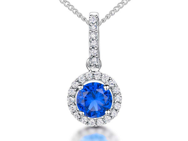 Sterling Silver Sapphire Blue Halo Necklace - JOOLS By Jenny Brown