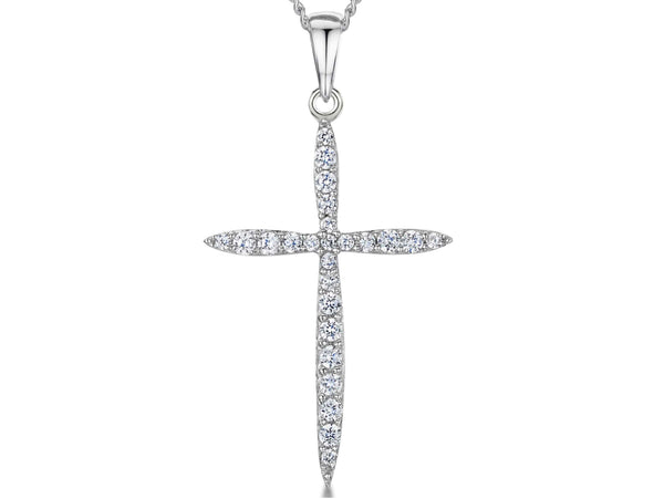A sterling silver cross pendant encrusted with round white zirconia stones on a chain-JOOLS by Jenny Brown