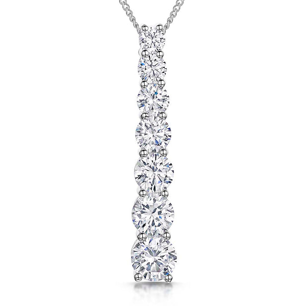 A sterling silver pendant featuring graduated cubic zirconia stones in a vertical line, attached to a silver chain.