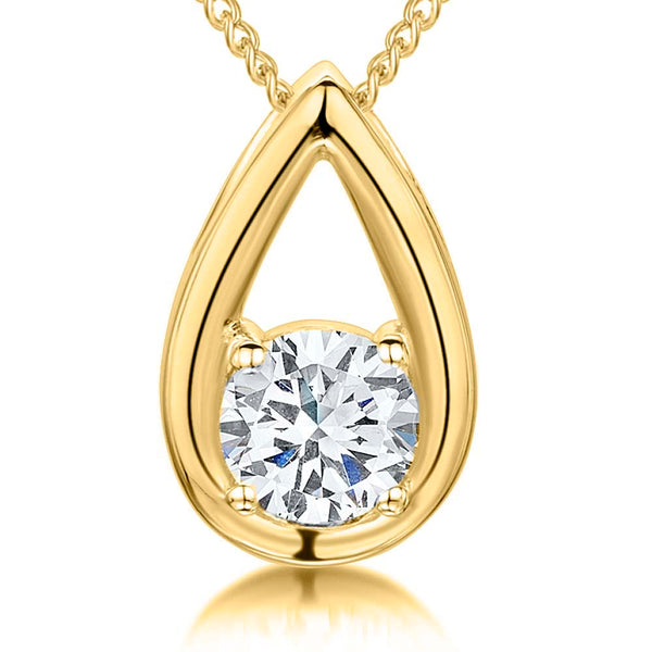 Yellow Gold Teardrop Pendant With Single Cubic Zirconia - JOOLS By Jenny Brown