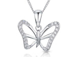 Load image into Gallery viewer, Sterling silver open butterfly necklace with cubic zirconia stones set around the outline.
