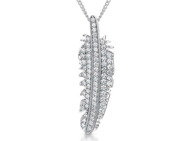 Sterling Silver Feather Pendant Set With Cubic Zirconias - JOOLS By Jenny Brown