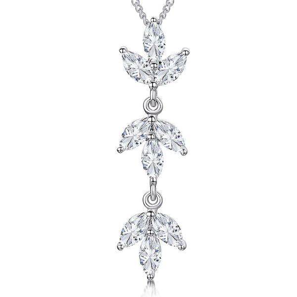 Sterling Silver Cubic Zirconia Set Marquise Petal Pendant