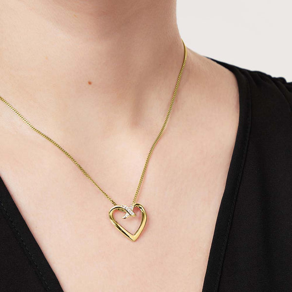 Gold cross over heart-shaped necklace embedded with Cubic Zirconia-JOOLS by Jenny Brown
