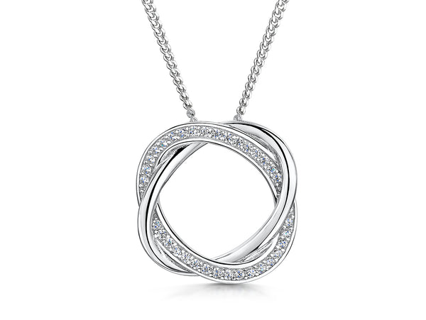 A sterling silver woven circle pendant adorned with cubic zirconia,-JOOLS by Jenny Brown