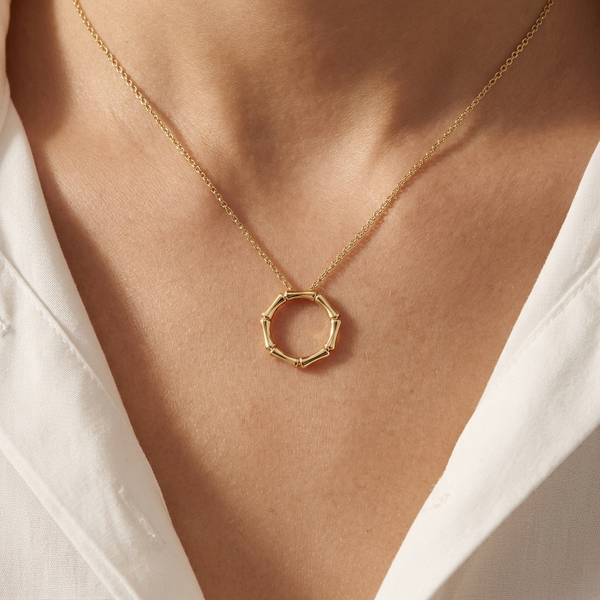 18ct Gold Vermeil Bamboo Circle Pendant