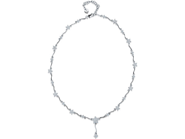 A sterling silver necklace with a floral drop design and cubic zirconia stones, rhodium finished-JOOLS by Jenny Brown