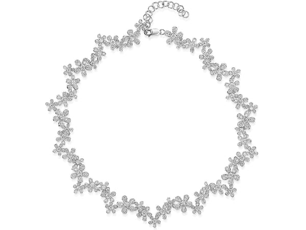 Sterling Silver Pave Cubic Zirconia Clustered Flower Full Necklace-JOOLS by Jenny Brown