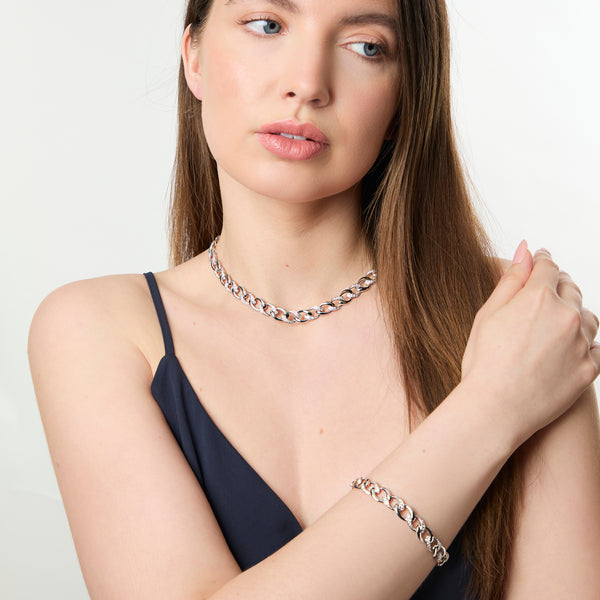 Sterling Silver Cubic Zirconia Chain Link Full Necklace-JOOLS by Jenny Brown