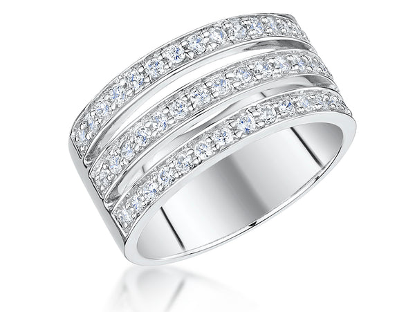 A sterling silver triple band pave ring set with cubic zirconia stones.-JOOLS by Jenny Brown