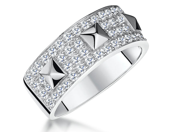 A sterling silver ring with pave set cubic zirconia stones, featuring a polished finish -JOOLS by Jenny Brown