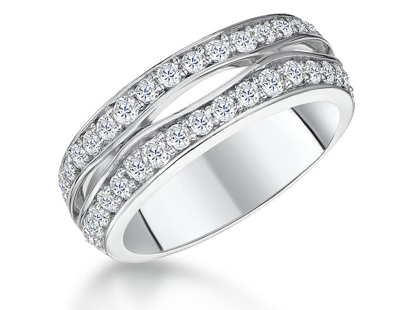 A sterling silver ring with two wavy pave set bands of cubic zirconia stones-JOOLS by Jenny Brown