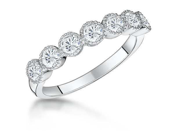 A sterling silver half hoop ring with cubic zirconia stones set in a beaded pattern-JOOLS by Jenny Brown