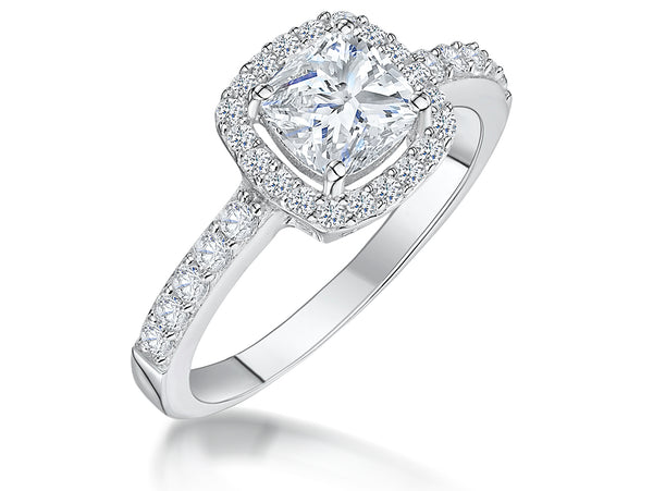 A sterling silver square 1.25ct princess cut cubic zirconia ring with halo stones-JOOLS by Jenny Brown