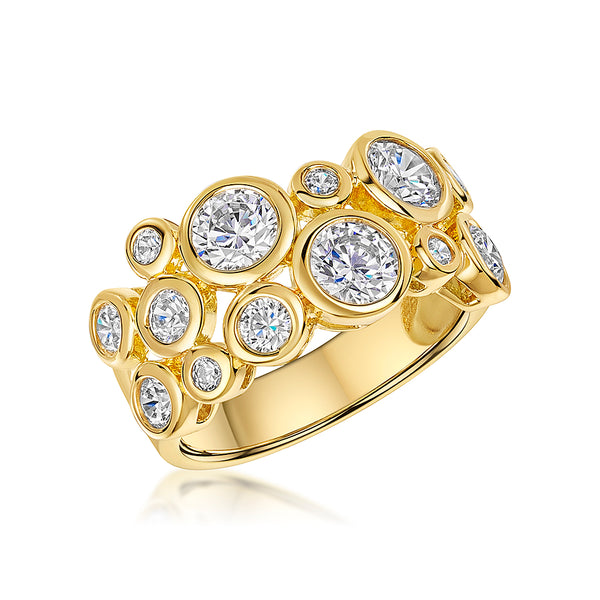 Yellow Gold Multi Stone Cubic Zirconia Bubble Ring-JOOLS by Jenny Brown