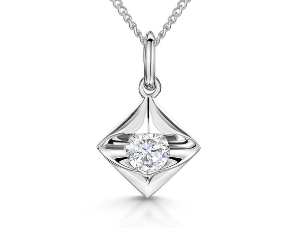 Sterling Silver Offset Square Solitaire Pendant - JOOLS By Jenny Brown