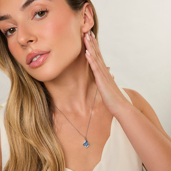Sterling Silver Blue Topaz Cubic Zirconia Pendant - JOOLS By Jenny Brown