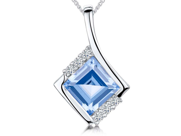 Sterling Silver Blue Topaz Cubic Zirconia Square Pendant - JOOLS By Jenny Brown